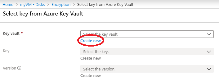 Screenshot that shows the Create new option.