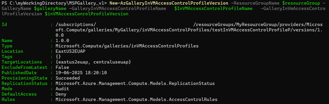 Screenshot of create InVMAccessControlProfileVersion.