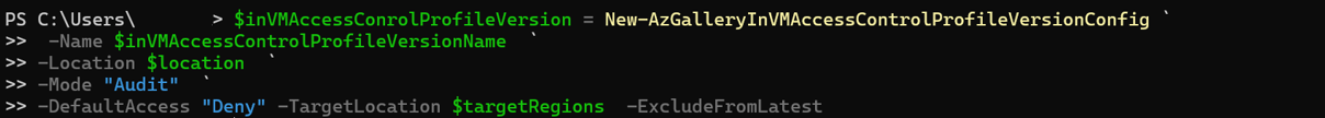 Screenshot of create profile version config.