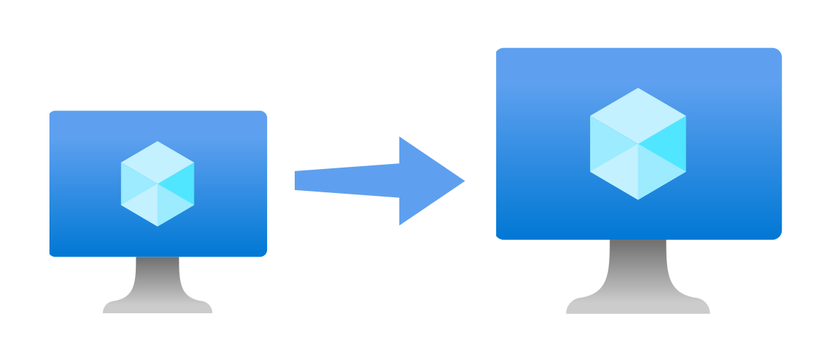 A diagram showing a smaller Azure VM icon with a growing arrow pointing to a new larger Azure VM icon.
