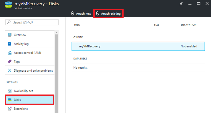 Screenshot of the Add data disk option in the Azure portal.