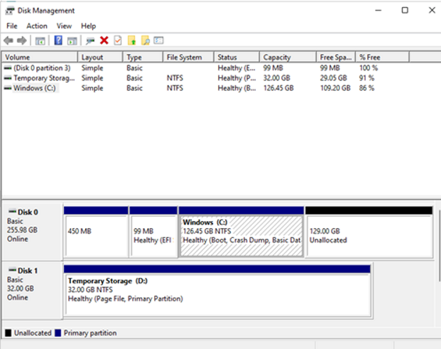 Screenshot showing Disk Management.