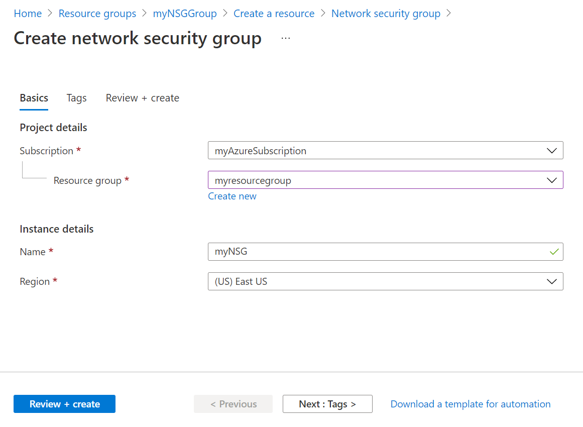 Create a network security group.
