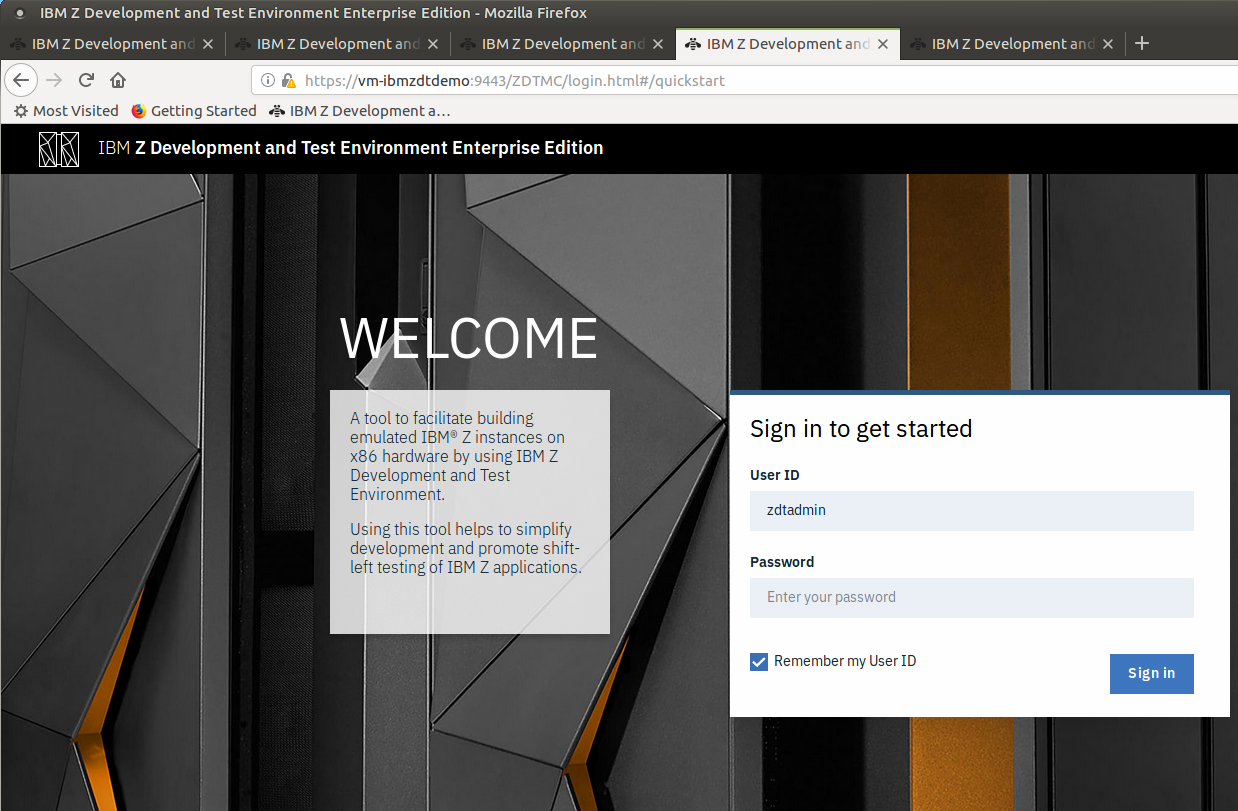 IBM zD&T Enterprise Edition Welcome screen