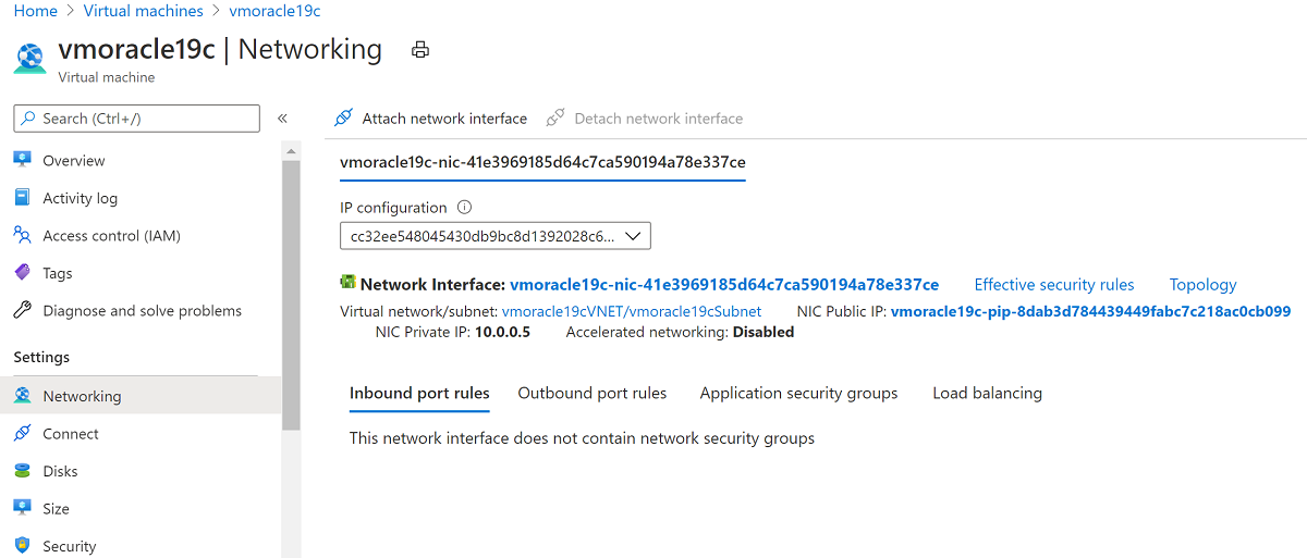 Screenshot that shows networking information.