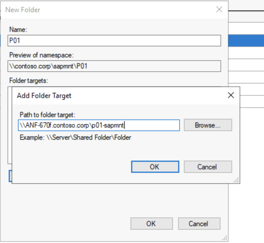 DFS-N add folder dialog screen