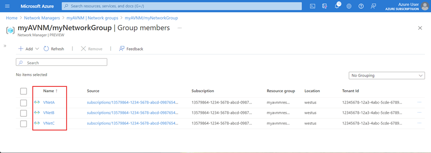 Screenshot of group membership under Group Membership.