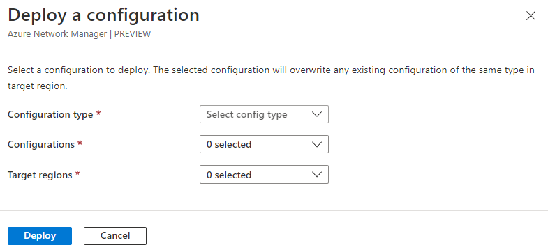 Screenshot of deploy a configuration page.