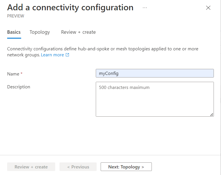 Screenshot of add a connectivity configuration page.