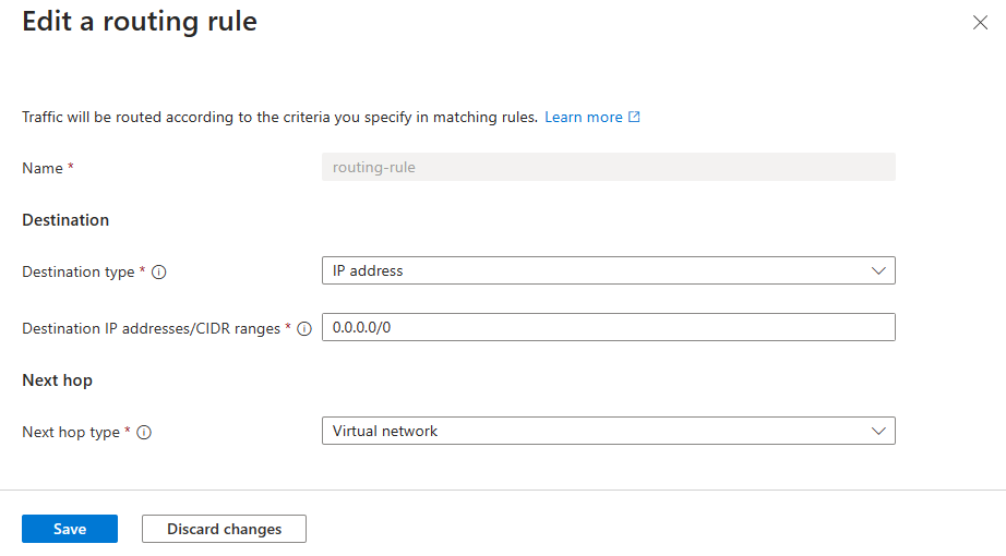 Screenshot of configured routing rule.