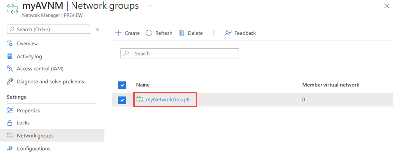 Screenshot of the network groups page.