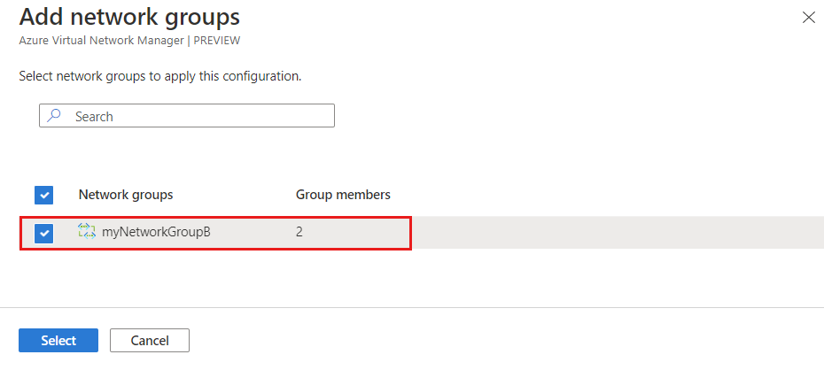 Screenshot of Add network groups page.
