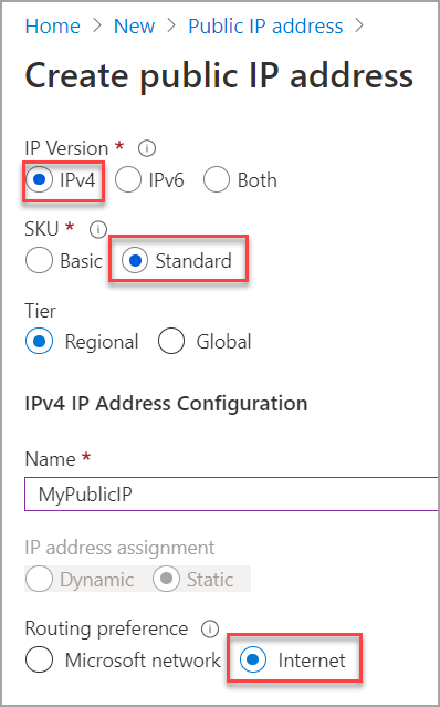 Create a public ip address