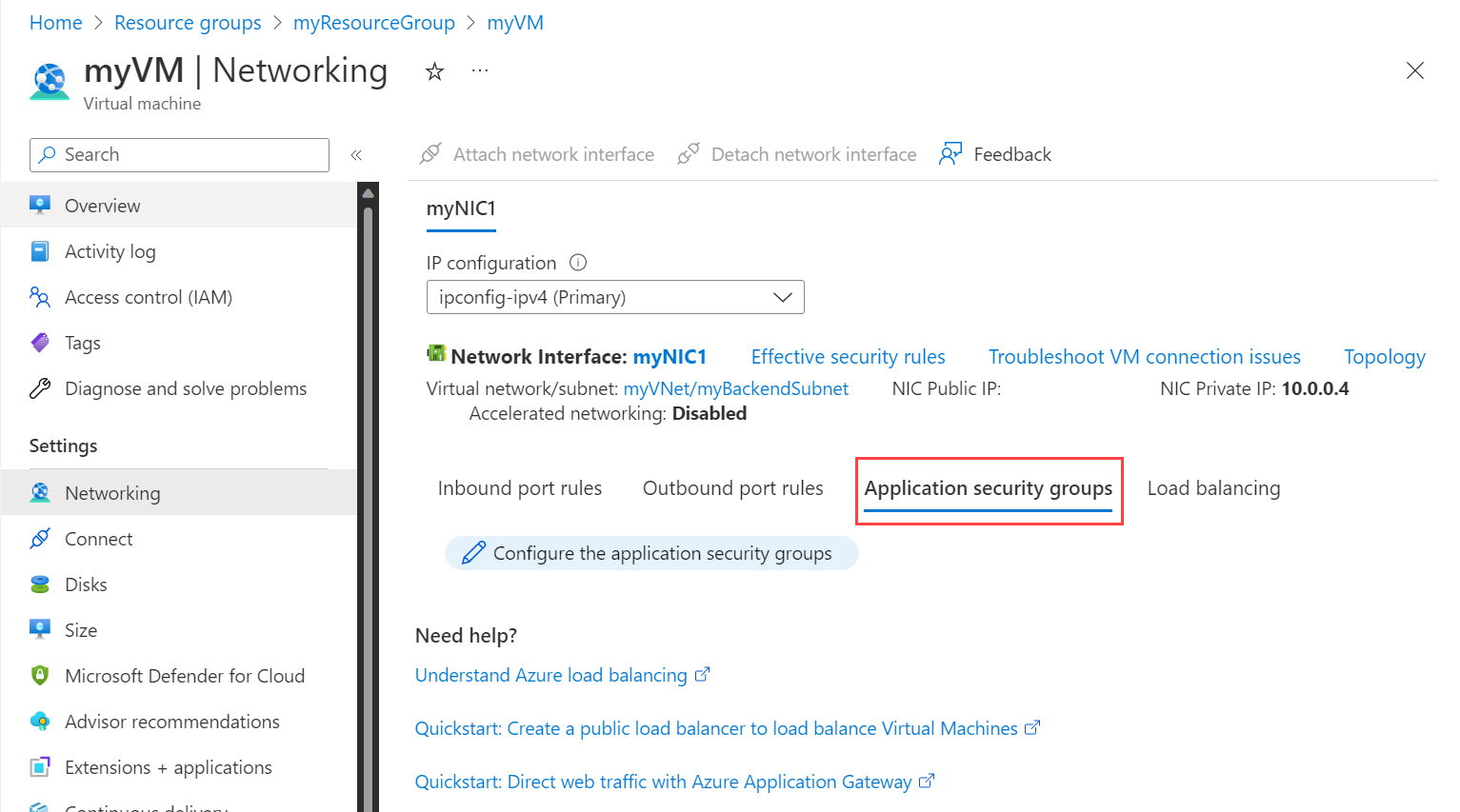 Create, change, or delete an Azure network interface