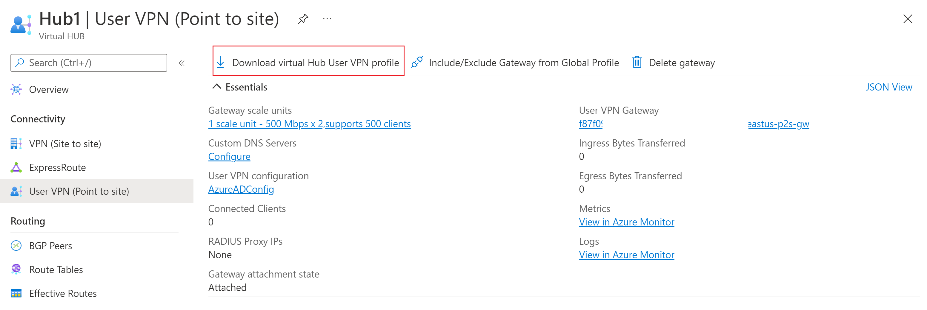 Screenshot that shows how to download a hub profile.