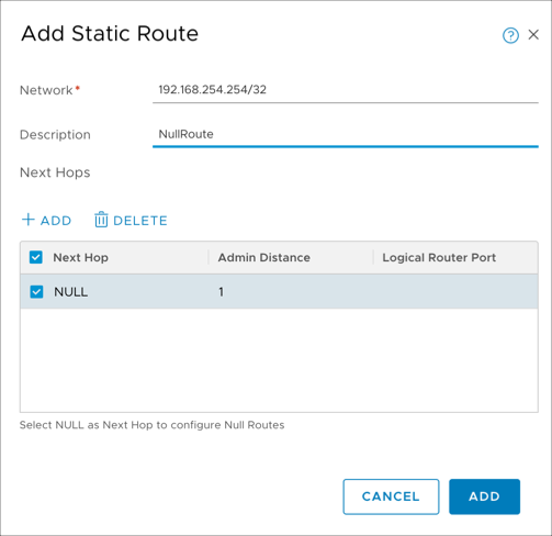 Add static route