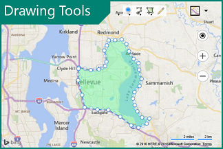 Screen shot showing the Drawing Tools in Bing maps.