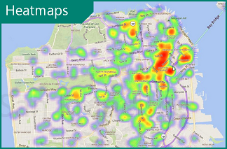 Screenshot showing an example of a heatmap in Bing Maps.
