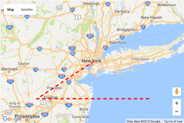 Screen shot of a Google Map showing an example of the polyline.