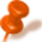 Icon of an orange pushpin with a shadow.