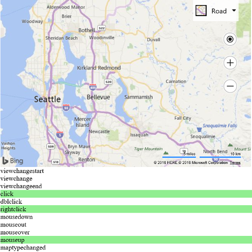 Screenshot of a Bing map showing a purple line along the programmed route and a list of firing events below the map.