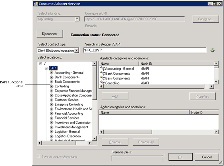 Browsing functional areas in a BAPI