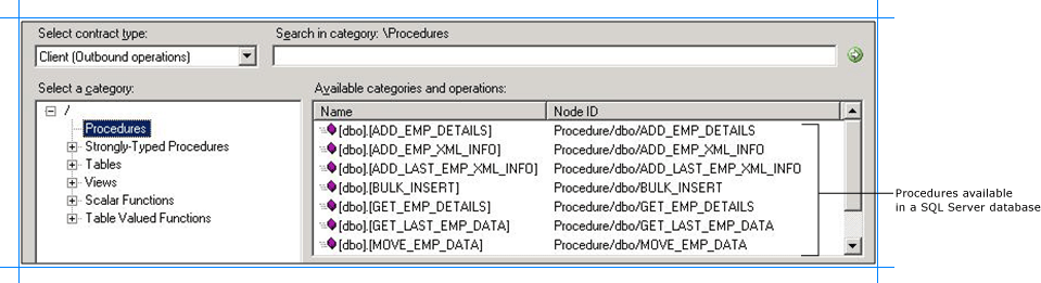 Browse procedures in the SQL Server