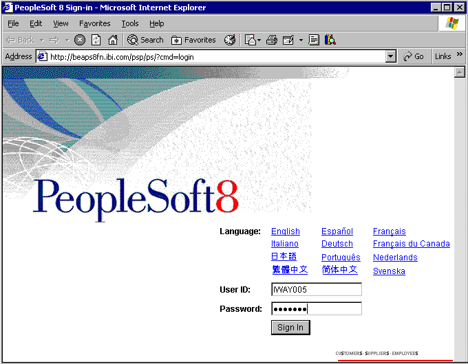 Image that shows the PeopleSoft sign in page.