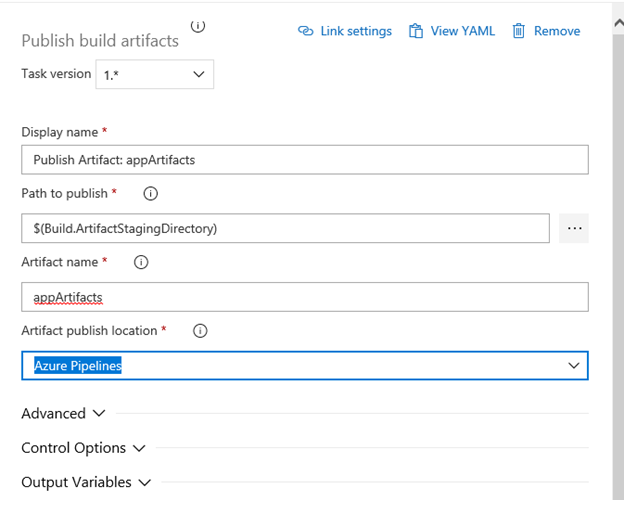 Select the publish artifacts task in your Visual Studio BizTalk Server project.