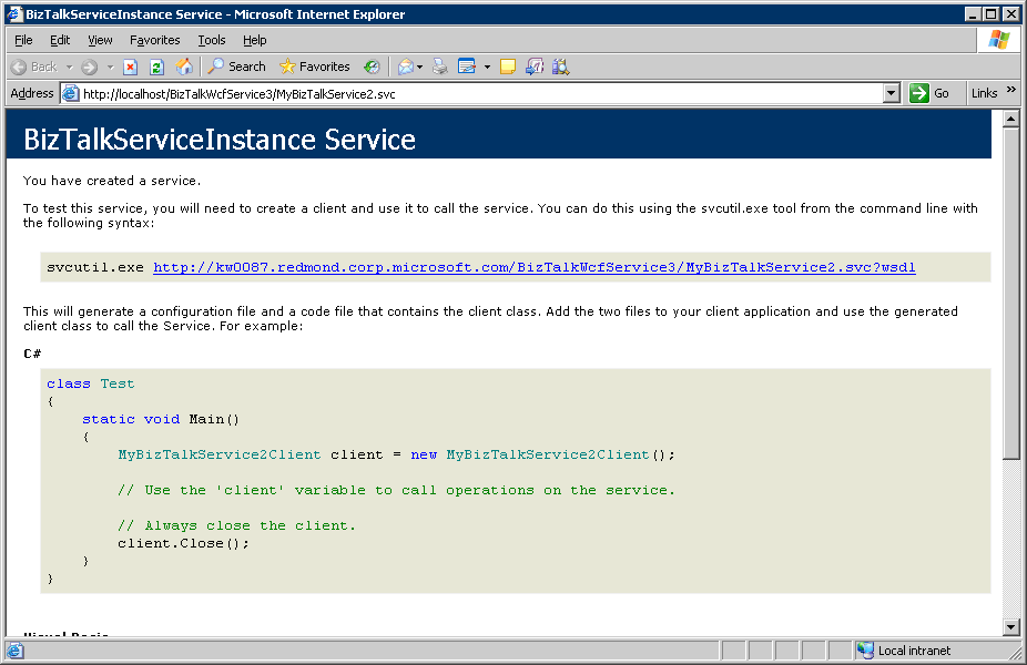 BizTalkServiceInstance Service Screen