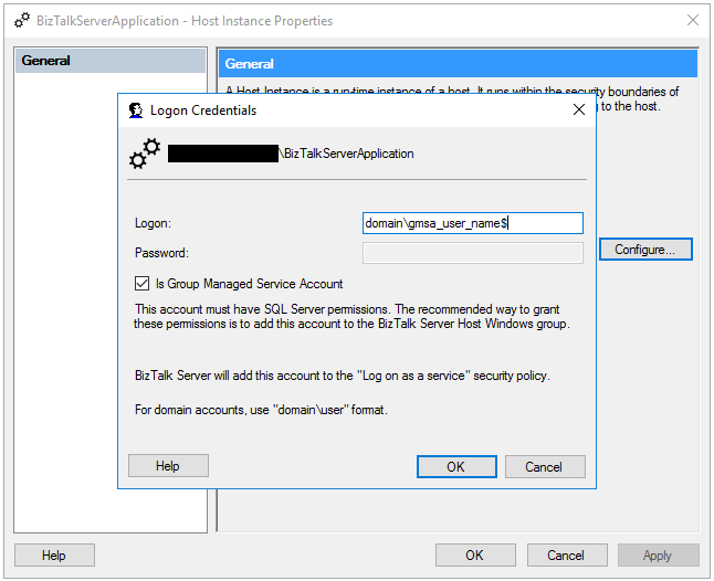 Configure the Group Managed Service Account in BizTalk Server Administration