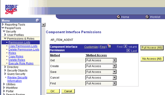 Image that shows the Component Interface Permissions screen.