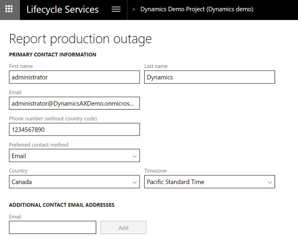 A screenshot showing how to report a production outage