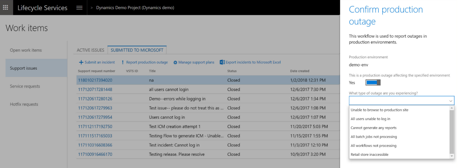 A screenshot showing how to confirm a production outage 