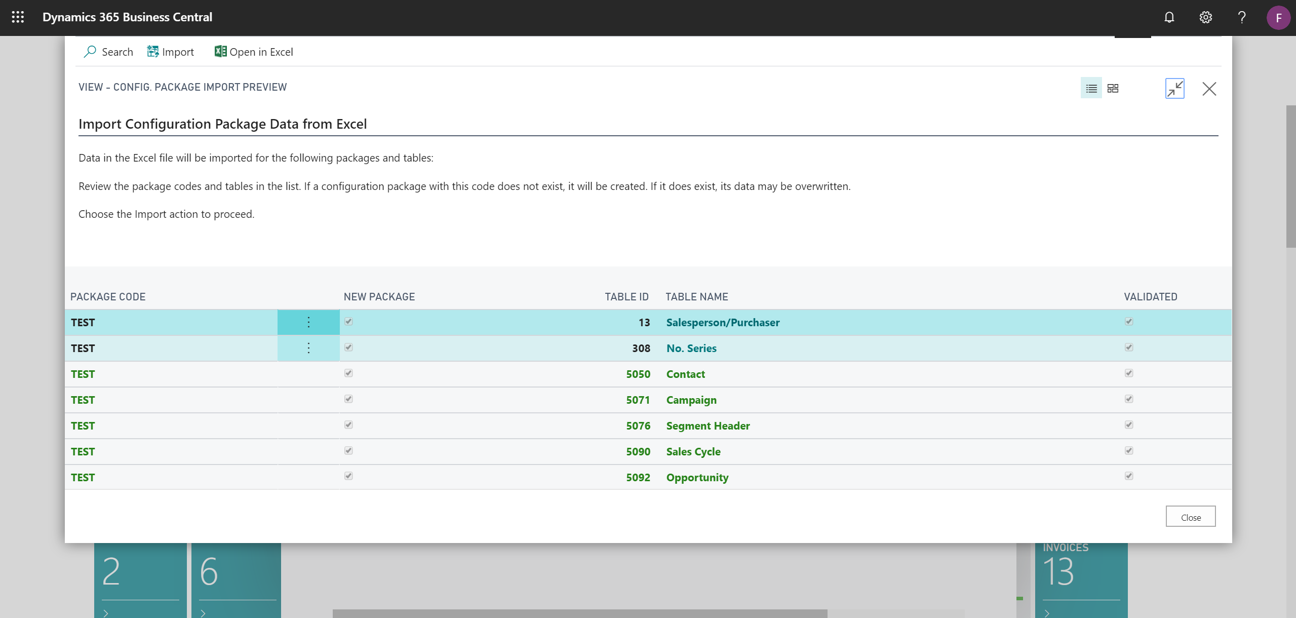 Showing Config. Package Import Review page