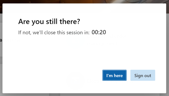 User alert displayed 3 minutes before session closes due to inactivity