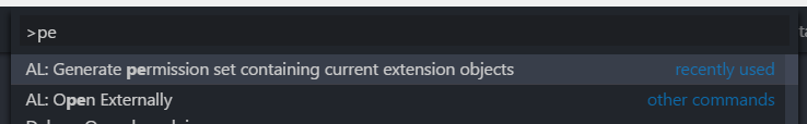 Visual Studio Code AL command for generating permissions file for extension objects