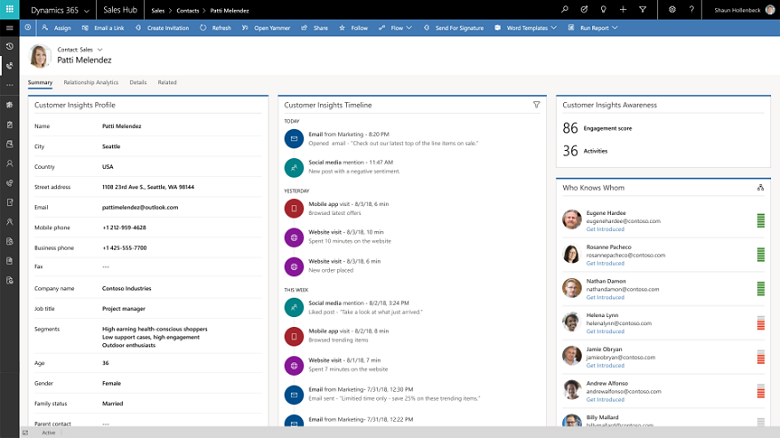 Customer Insights “card” embedded within Dynamics 365