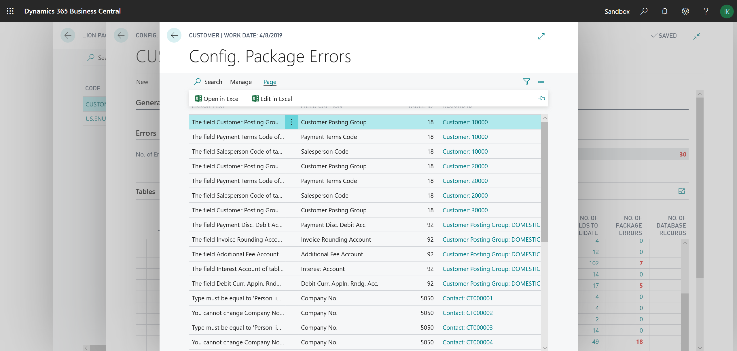 Showing Config. Package Errors page