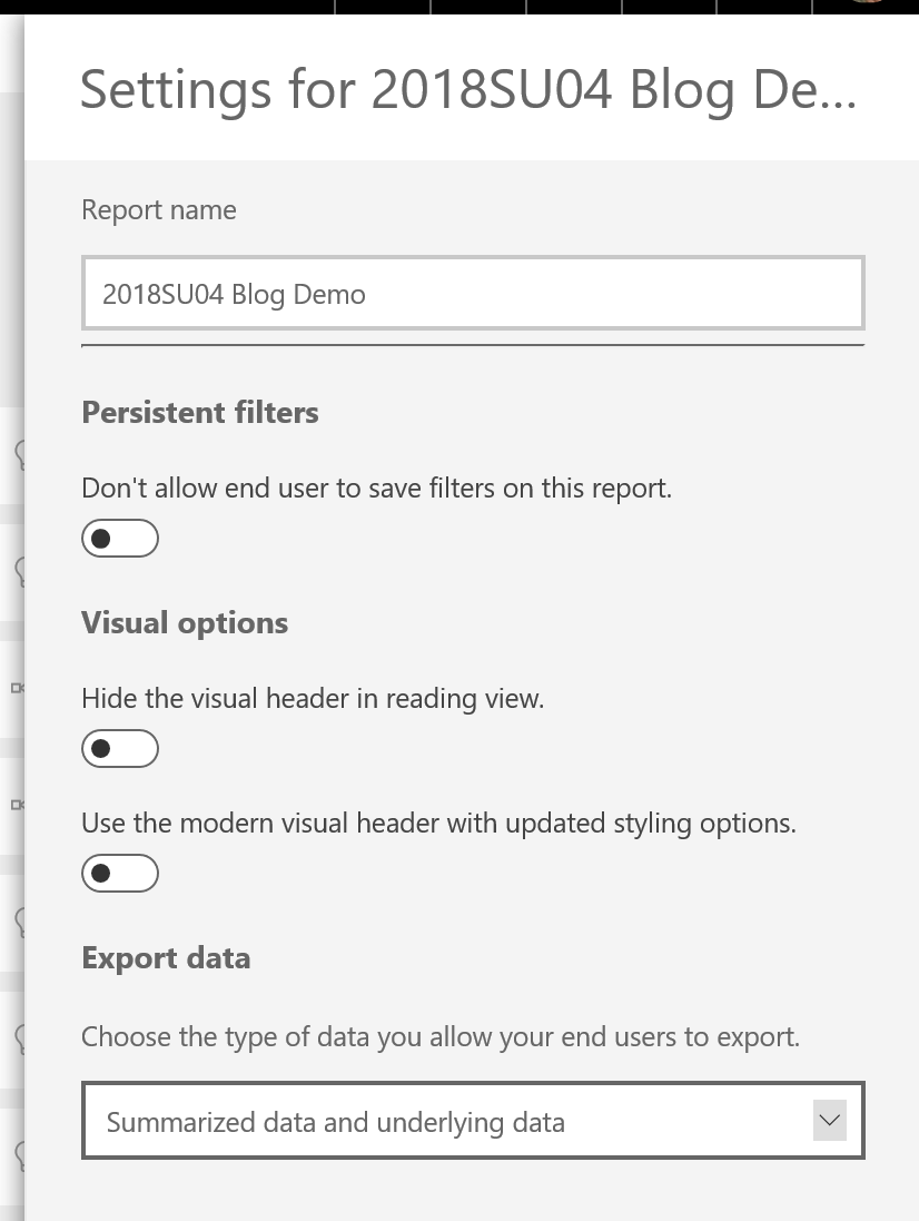 Per-report control of data export - Release Notes | Microsoft Learn