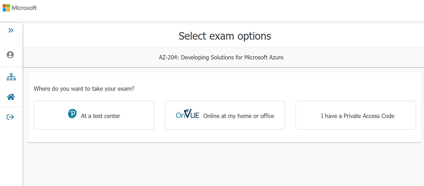 Image of Select Exam Delivery Option screen.