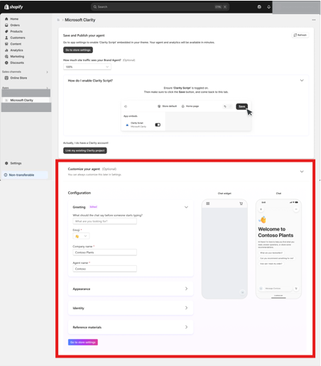 Customize your Brand agents experience in Shopify.