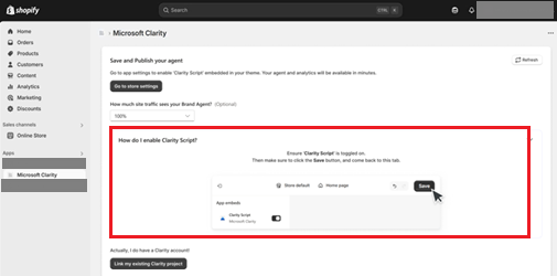 Enable the Clarity script for Shopify.