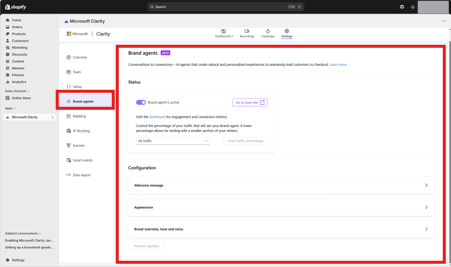 Review Brand agents status in Clarity settings.