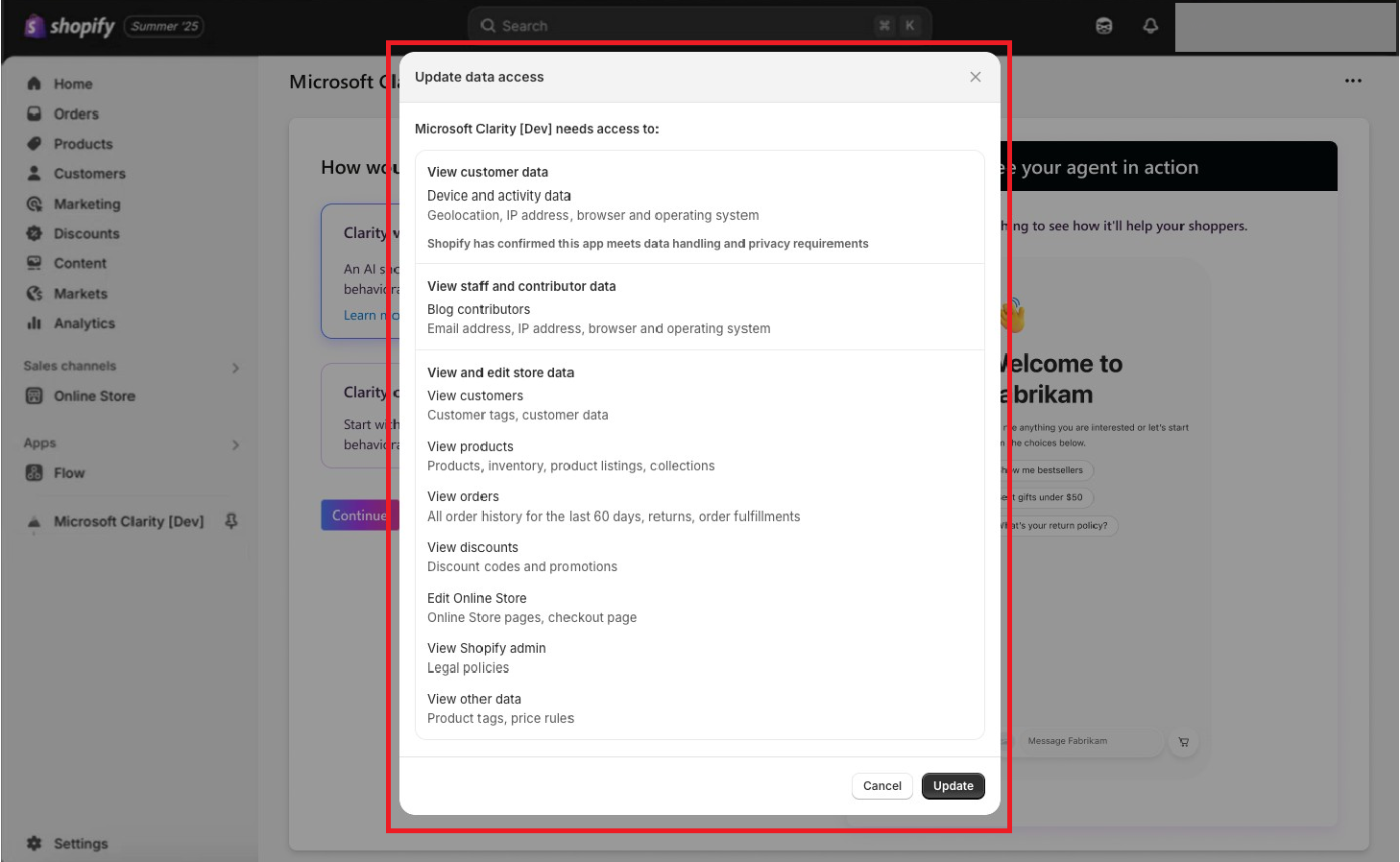 Update data access settings for Brand agents.
