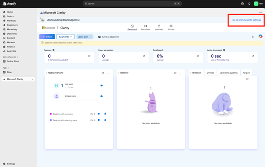 Access settings from Clarity platform.