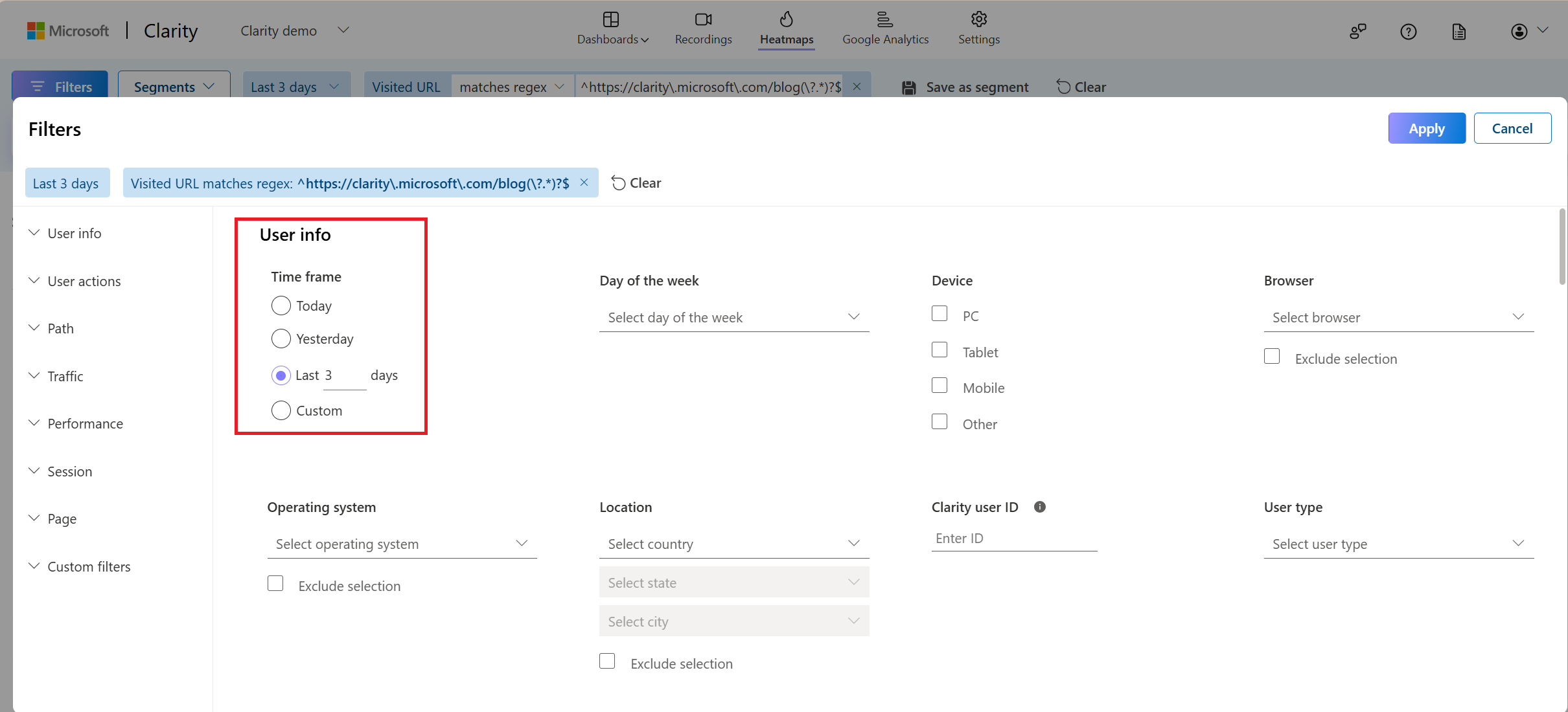 Change time frame filters to today.