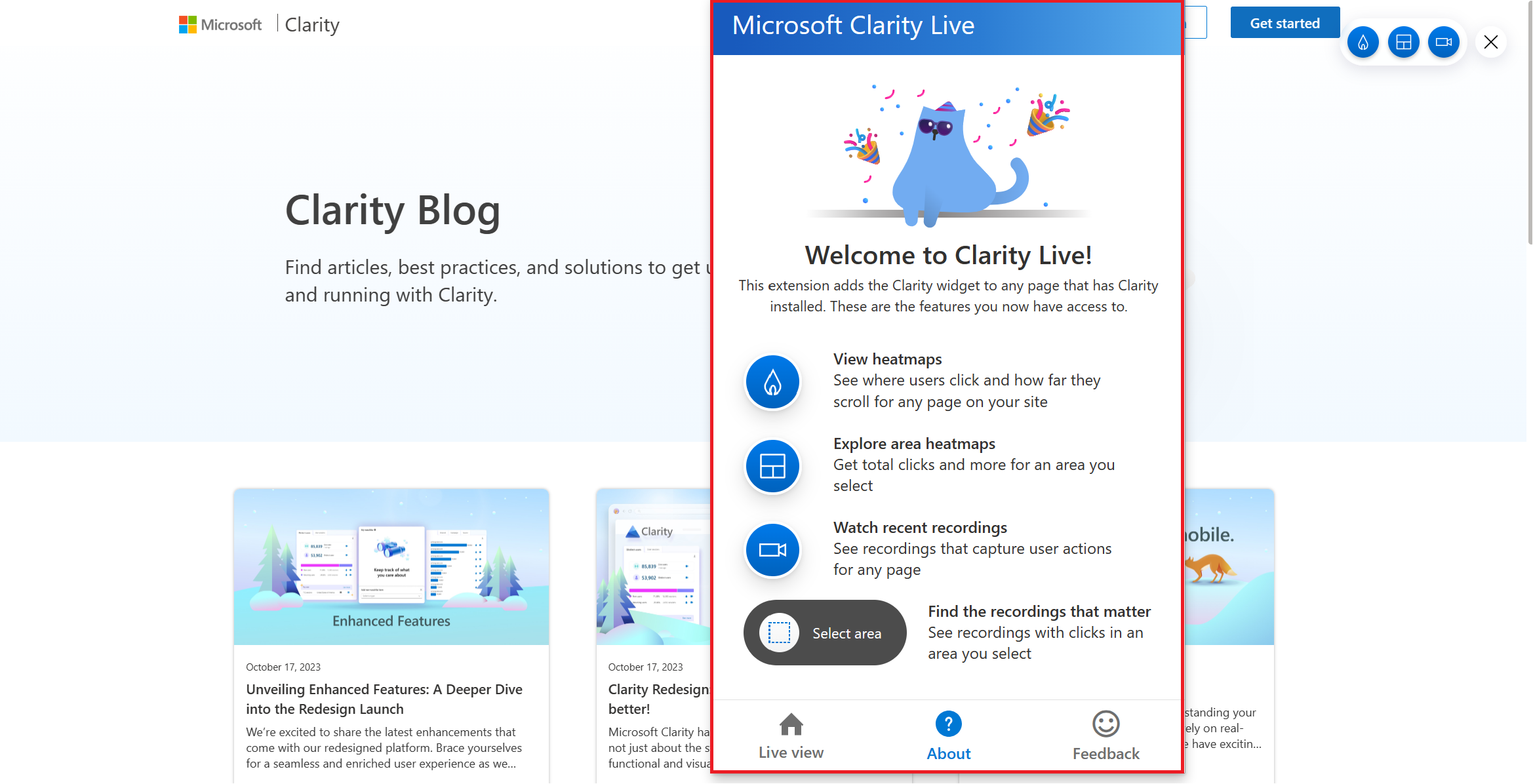 Start using Clarity live extensions.