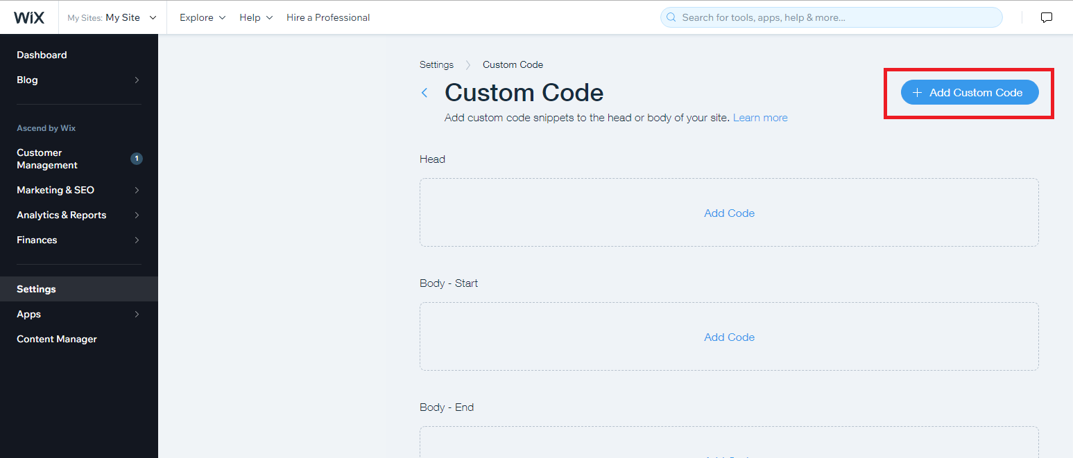 Select custom code.