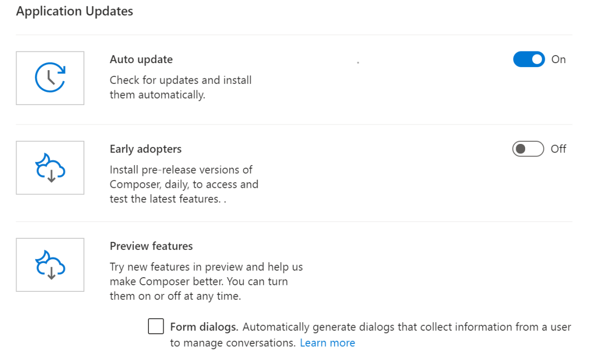 Toggle Composer updates settings.